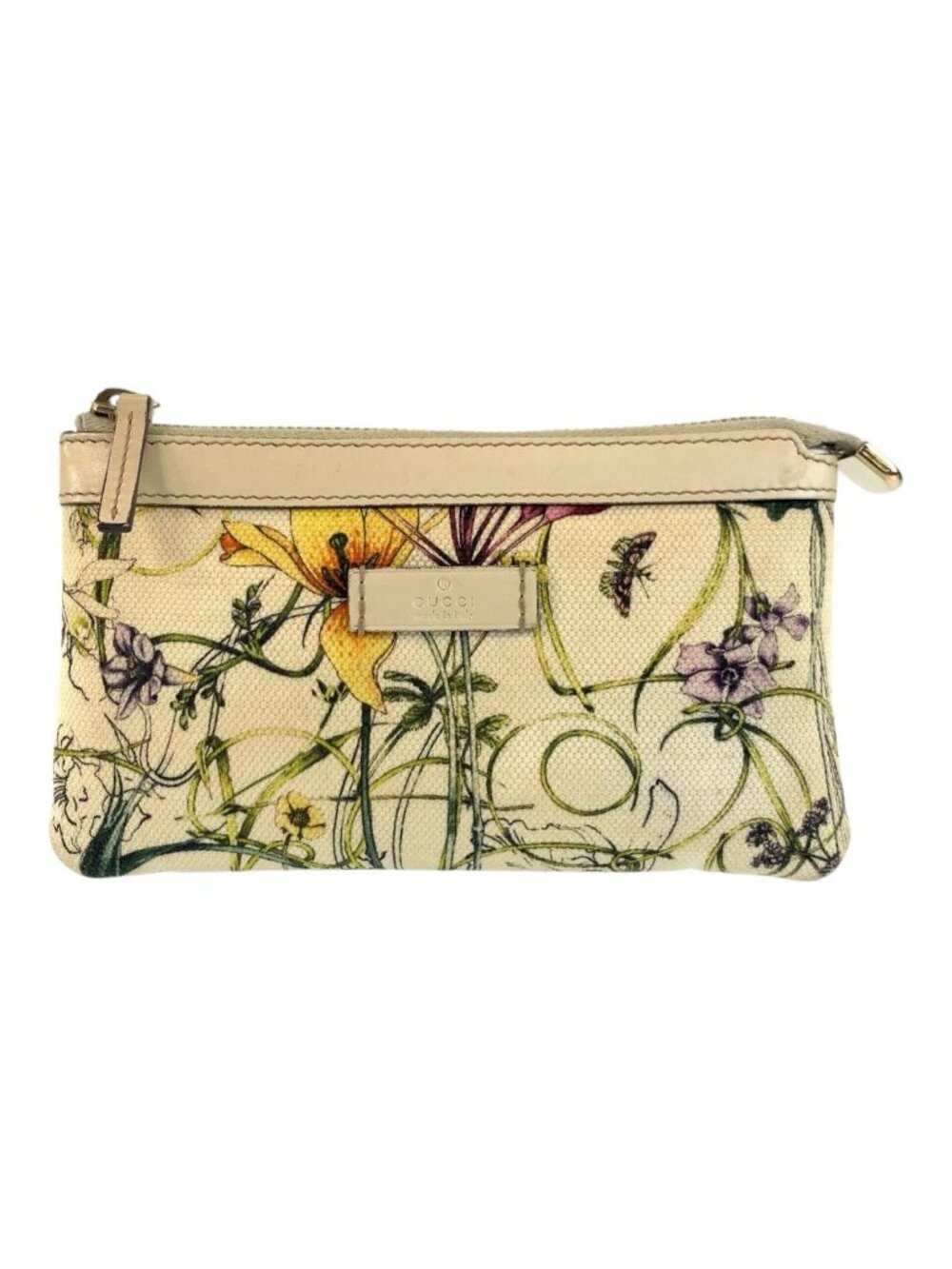 Gucci Flora Ivory Gold Canvas Case Makeup Pouch